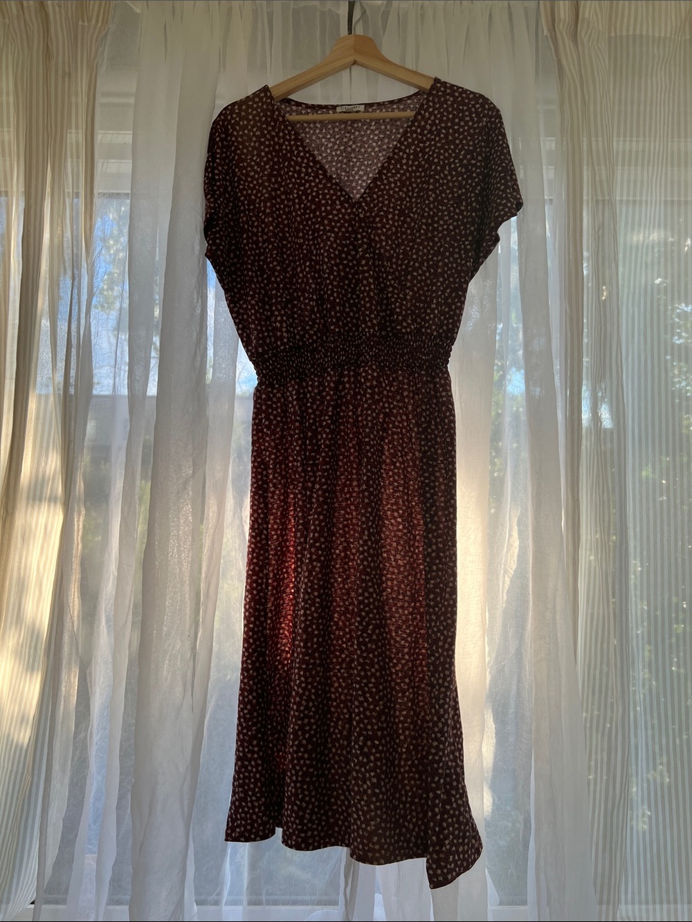 Reitmans Burgundy Floral Midi Dress with V-Neck